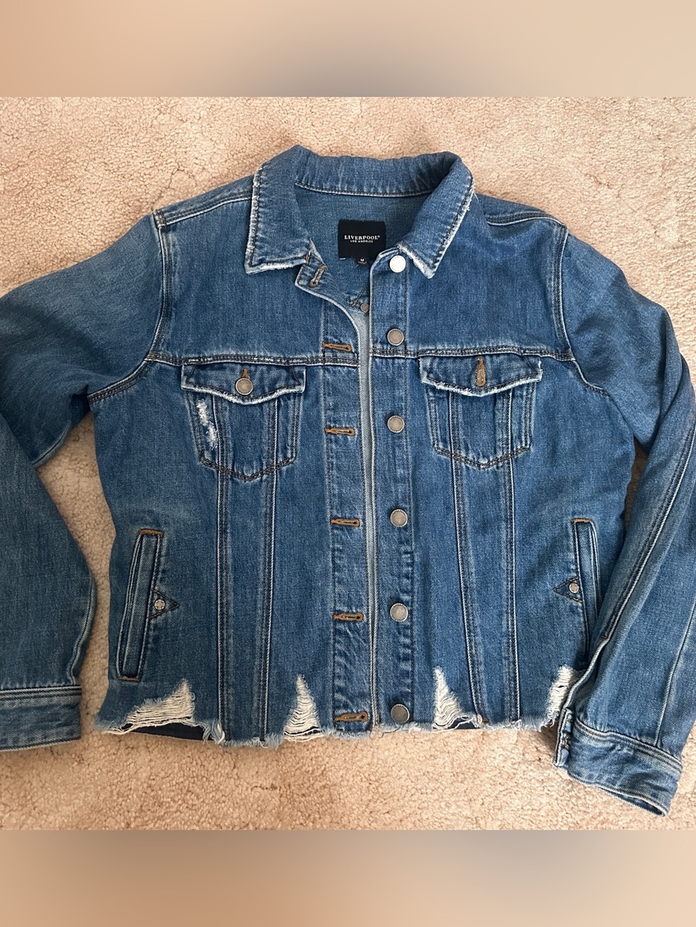 Liverpool Distressed Blue Denim Jacket - Women’s Casual Jean Jacket- M